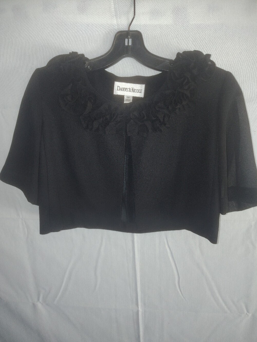 Danny & Nicole Black Cropped Bolero Blazer with Ruffle Collar